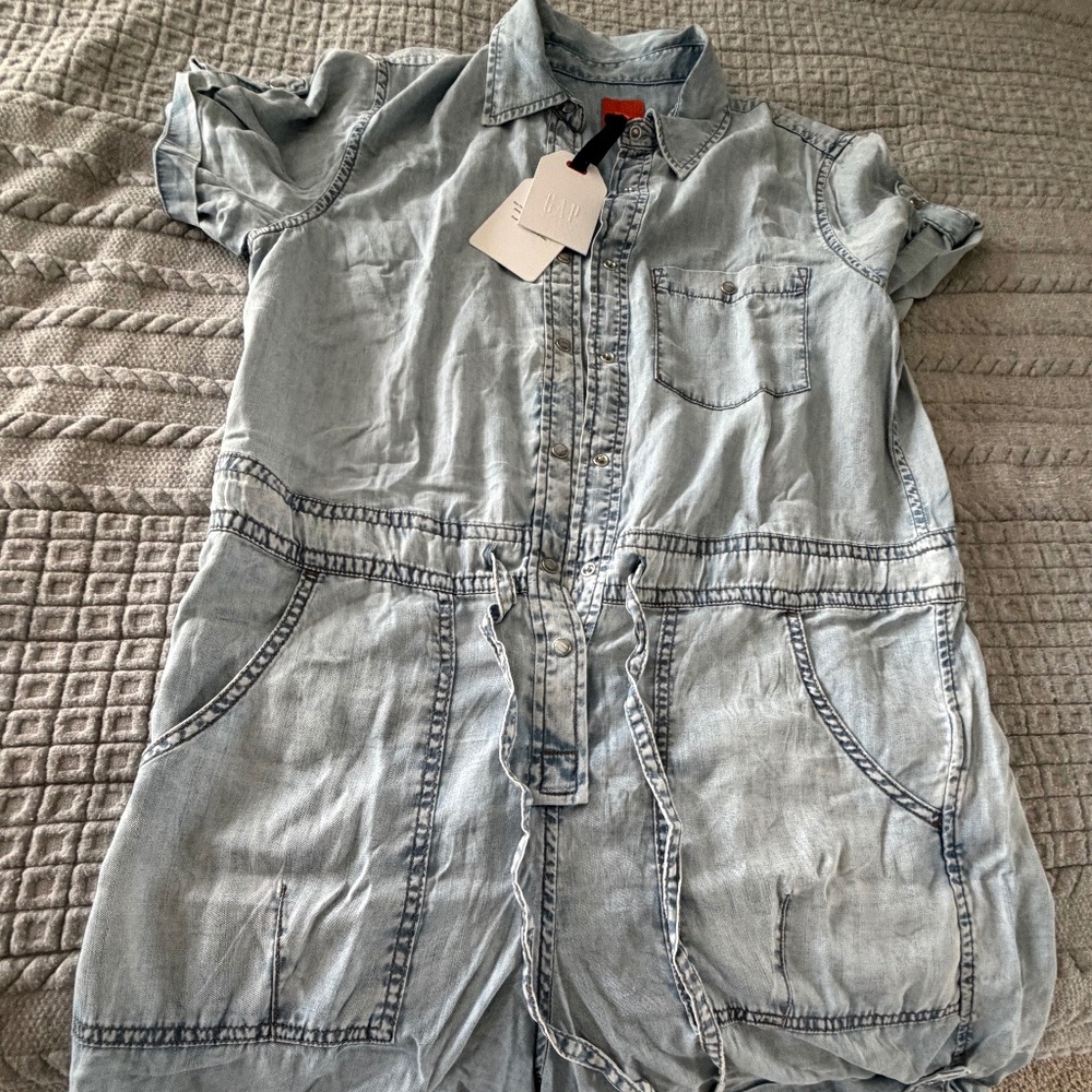 GapStudio Draped Denim Romper Light indigo M | REGULAR